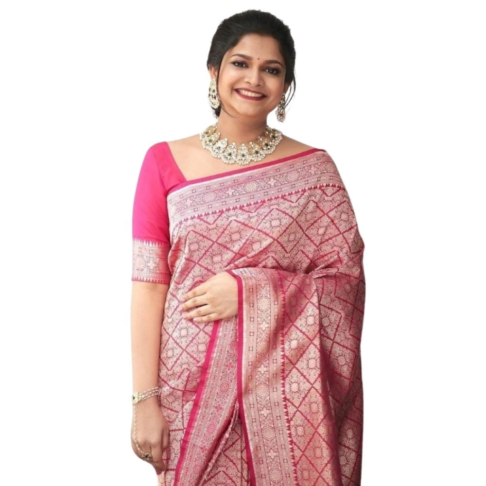 Women's Silk Printed Saree With Unstitched Blouse 5.5mtr (pink) | Women Signature Collection
