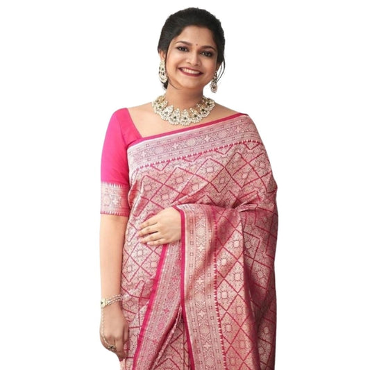 Women's Silk Printed Saree With Unstitched Blouse 5.5mtr (pink) | Women Signature Collection