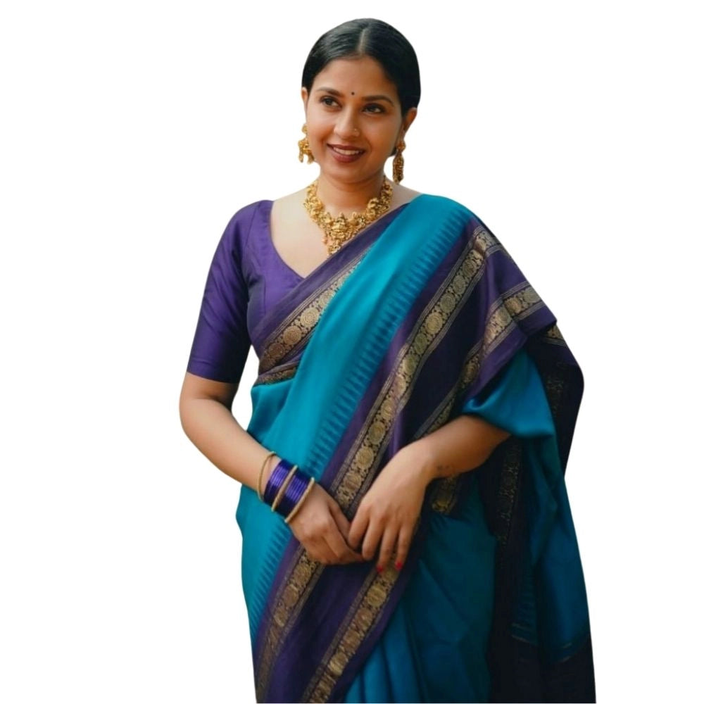 Women's Silk Printed Saree With Unstitched Blouse 5.5mtr (blue) | Women Signature Collection
