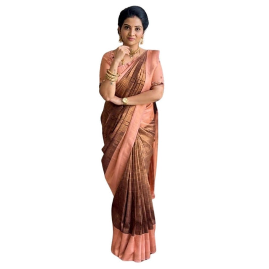 Women's Silk Printed Saree With Unstitched Blouse 5.5mtr (brown) | Women Signature Collection