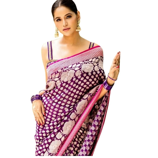 Women's Silk Printed Saree With Unstitched Blouse 5.5mtr (purple) | Women Signature Collection