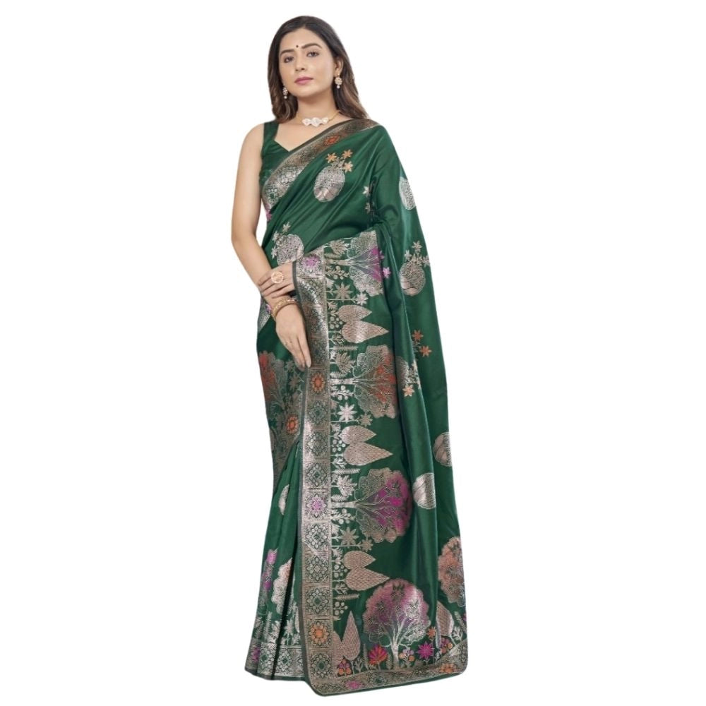 Women's Silk Printed Saree With Unstitched Blouse 5.5mtr (green) | Women Signature Collection