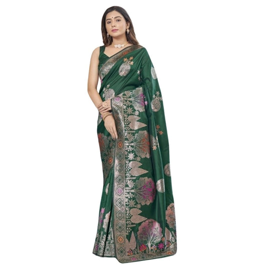 Women's Silk Printed Saree With Unstitched Blouse 5.5mtr (green) | Women Signature Collection