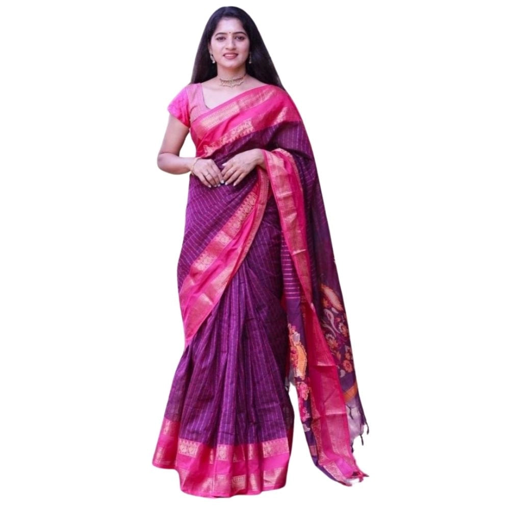 Women's Silk Printed Saree With Unstitched Blouse 5.5mtr (purple) | Women Signature Collection