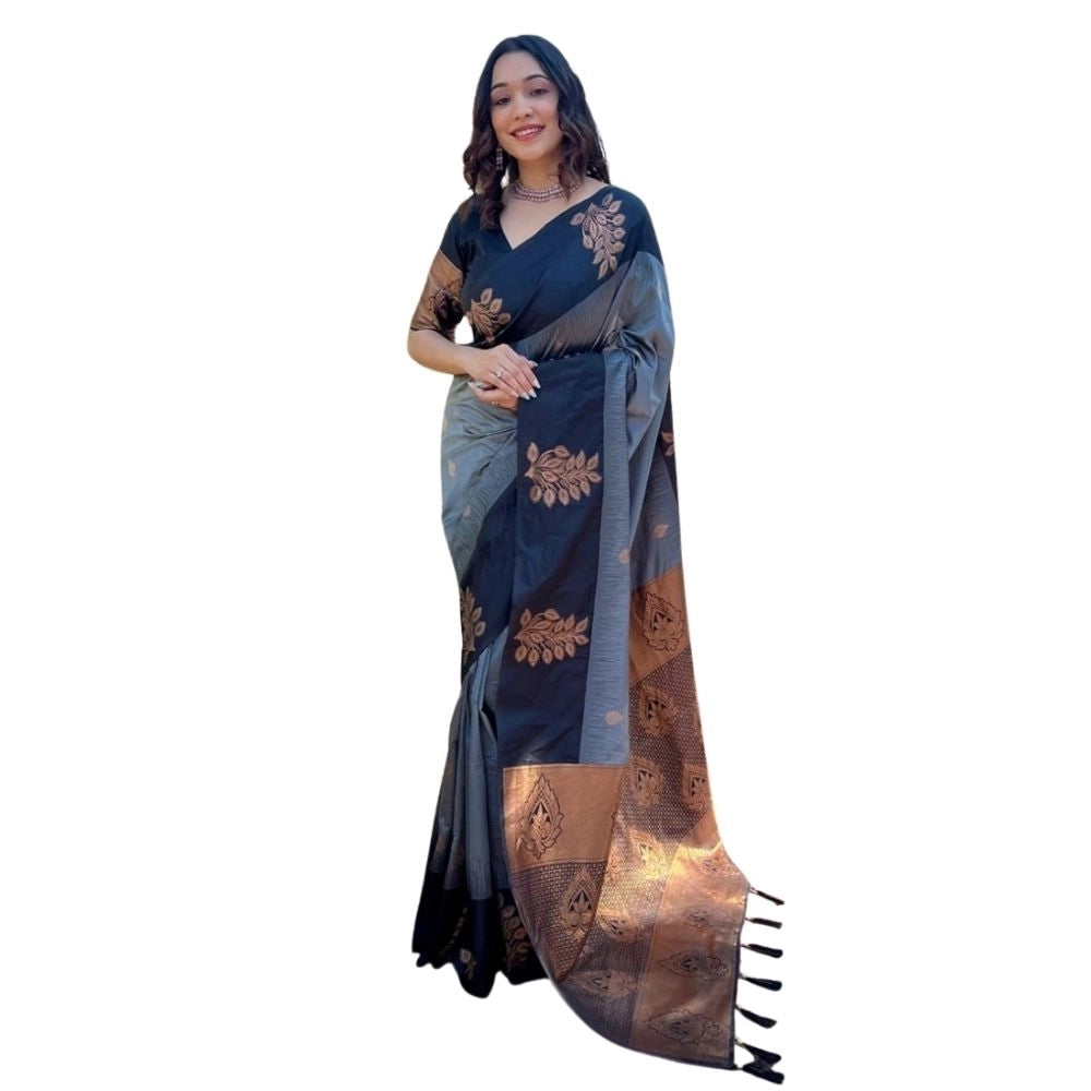 Women's Silk Printed Saree With Unstitched Blouse 5.5mtr (grey) | Women Signature Collection