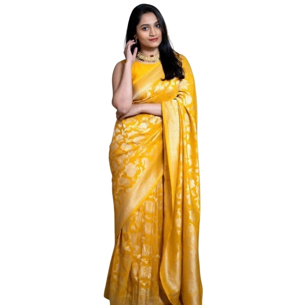 Women's Silk Printed Saree With Unstitched Blouse 5.5mtr (yellow) | Women Signature Collection