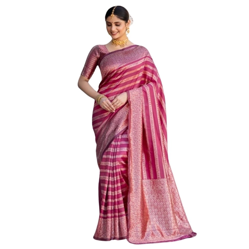 Women's Silk Printed Saree With Unstitched Blouse 5.5mtr (pink) | Women Signature Collection