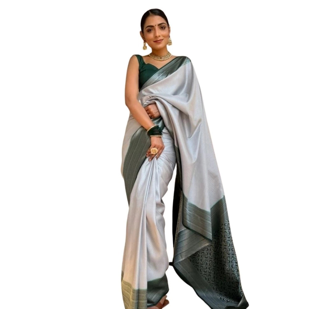 Women's Silk Printed Saree With Unstitched Blouse 5.5mtr (grey) | Women Signature Collection