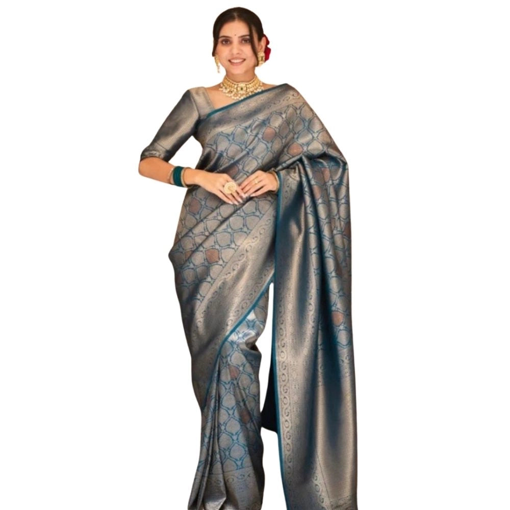 Women's Silk Printed Saree With Unstitched Blouse 5.5mtr (rama) | Women Signature Collection