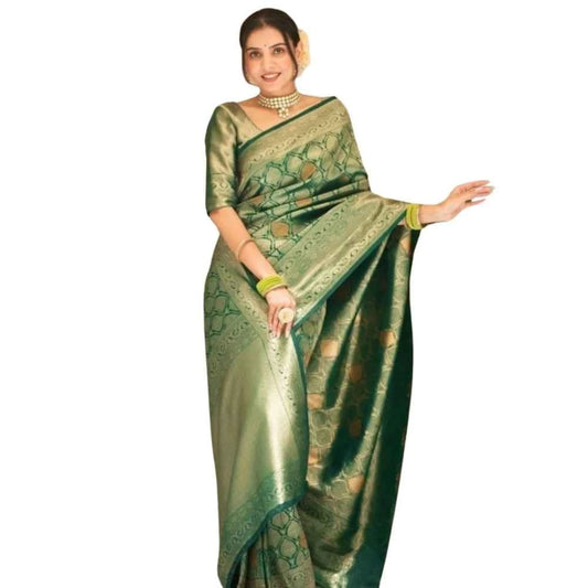Women's Silk Printed Saree With Unstitched Blouse 5.5mtr (green) | Women Signature Collection
