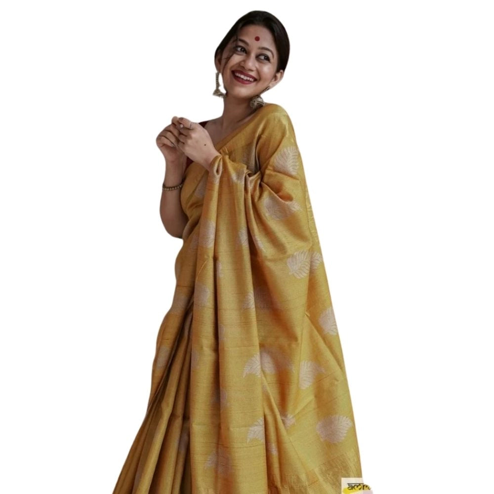 Women's Silk Printed Saree With Unstitched Blouse 5.5mtr (yellow) | Women Signature Collection