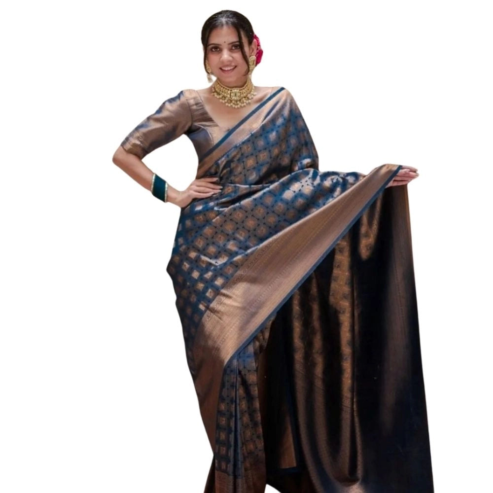 Women's Silk Printed Saree With Unstitched Blouse 5.5mtr (blue) | Women Signature Collection
