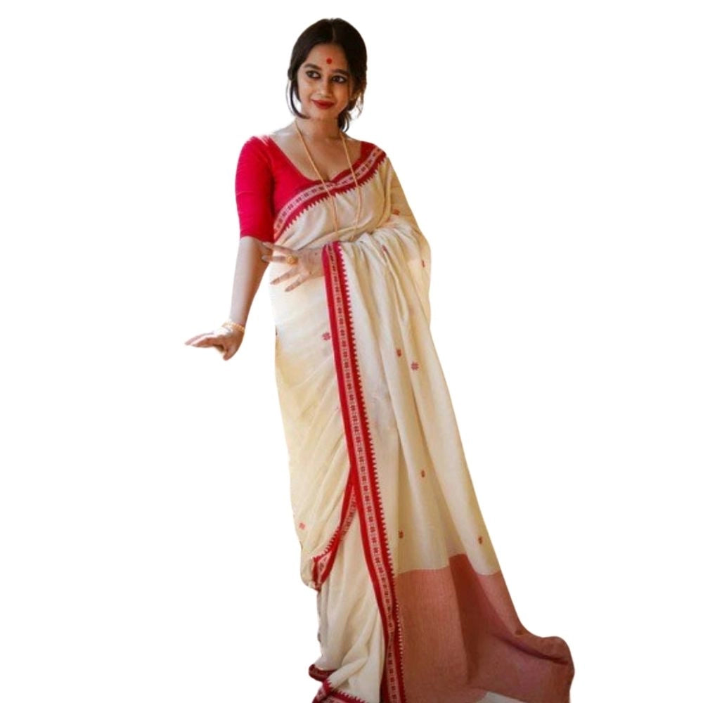 Women's Cotton Printed Saree With Unstitched Blouse 5.5mtr (white) | Women Signature Collection