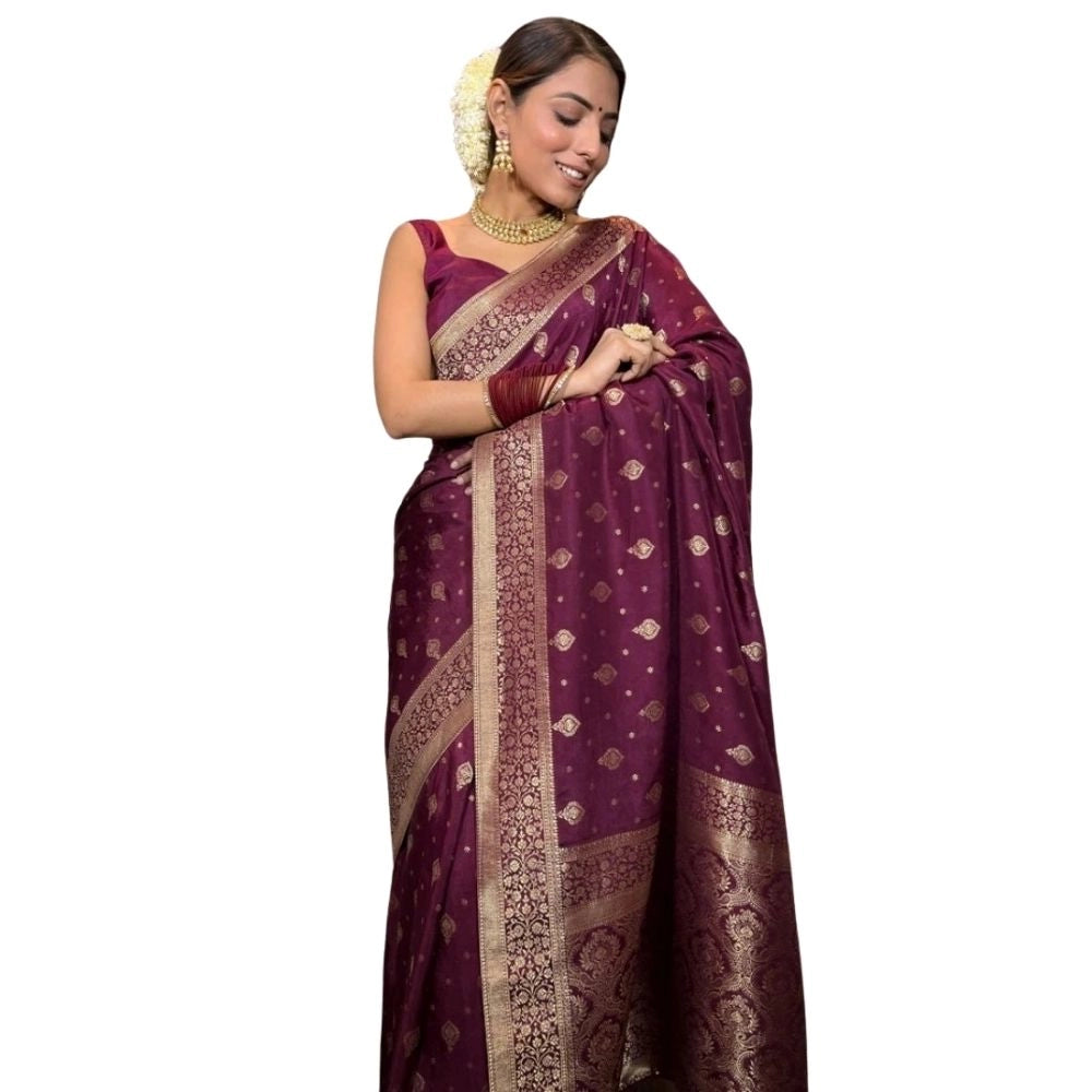 Women's Silk Printed Saree With Unstitched Blouse 5.5mtr (wine) | Women Signature Collection