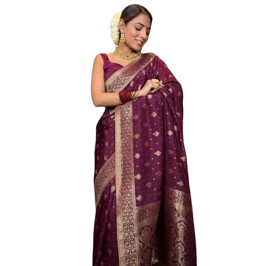 Burgundy Liana Silk Saree with Unstitched Blouse 5.5 m