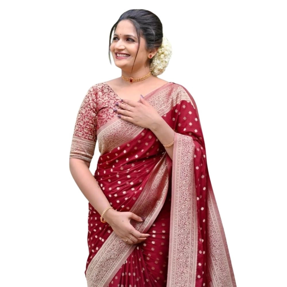 Women's Silk Printed Saree With Unstitched Blouse 5.5mtr (maroon) | Women Signature Collection