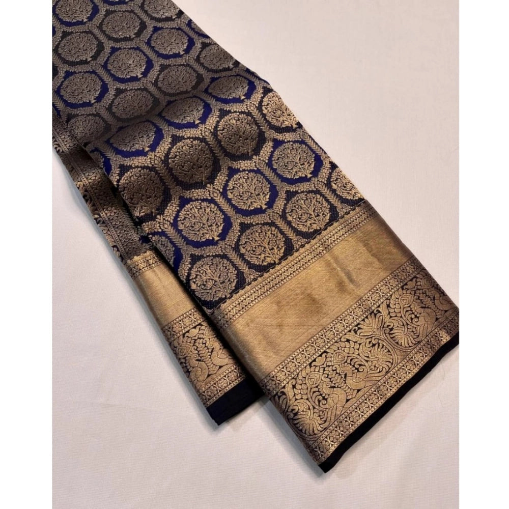 Women's Silk Printed Saree With Unstitched Blouse 5.5mtr (navy Blue) | Women Signature Collection