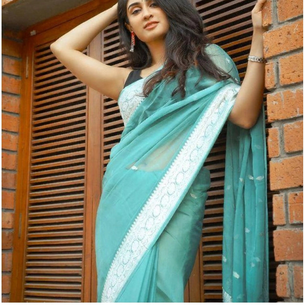 Women's Cotton Printed Saree With Unstitched Blouse 5.5mtr (sky Blue) | Women Signature Collection