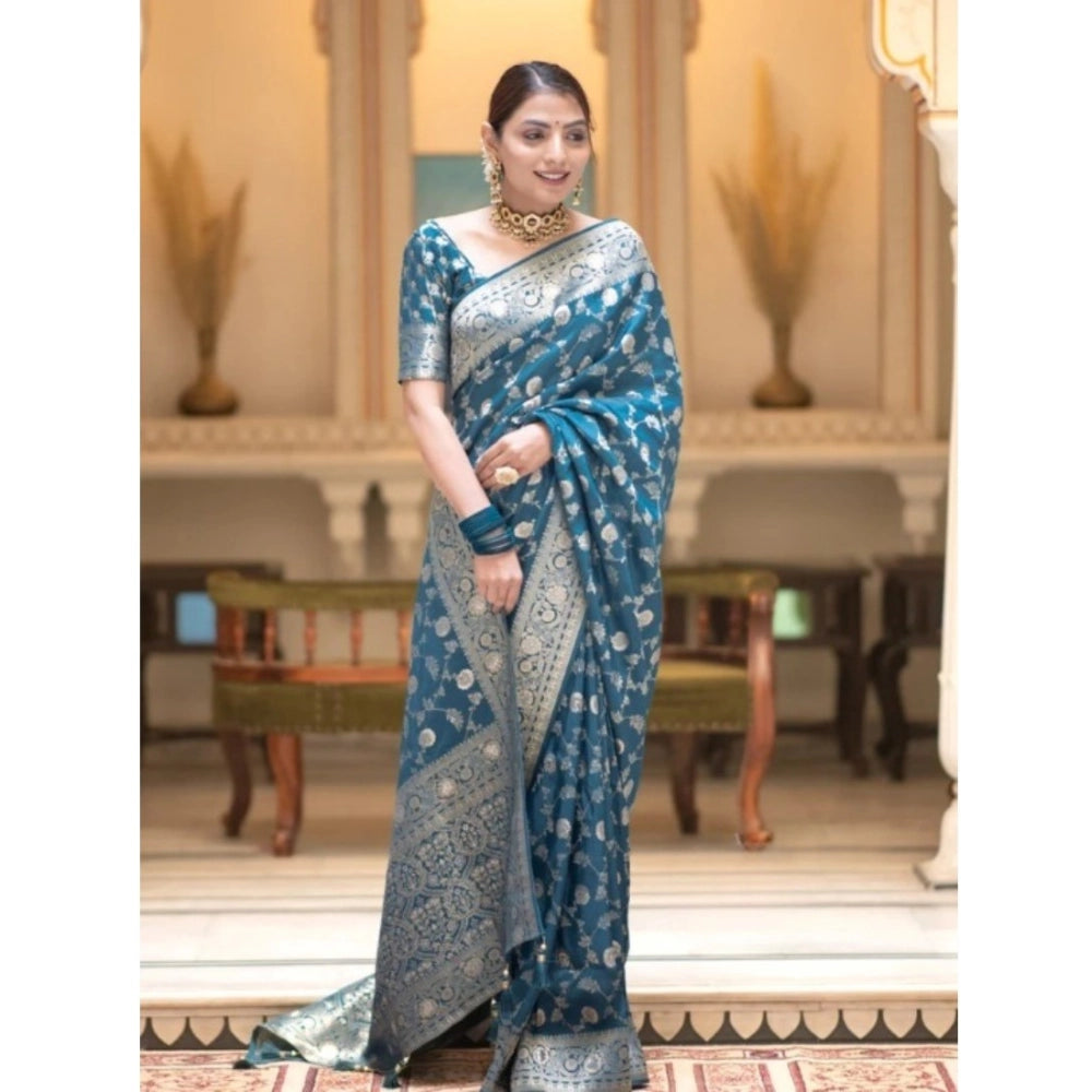 Women's Silk Printed Saree With Unstitched Blouse 5.5mtr (rama) | Women Signature Collection