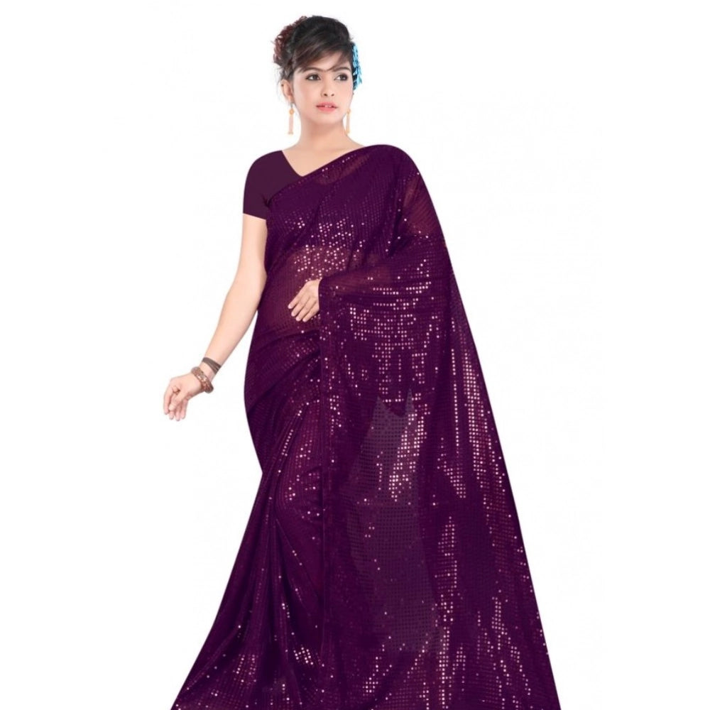 Women's Georgette Embellished Sequnece Bollywood Saree With Unstitched Blouse 5.5mtr (purple) | Women Signature Collection
