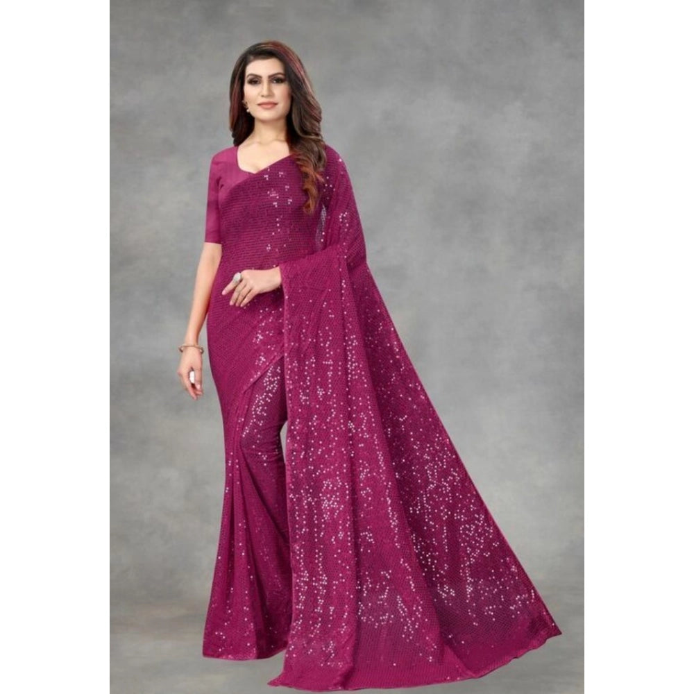 Women's Georgette Embellished Sequnece Bollywood Saree With Unstitched Blouse 5.5mtr (purple) | Women Signature Collection