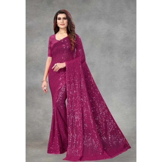 Women's Georgette Embellished Sequnece Bollywood Saree With Unstitched Blouse 5.5mtr (purple) | Women Signature Collection