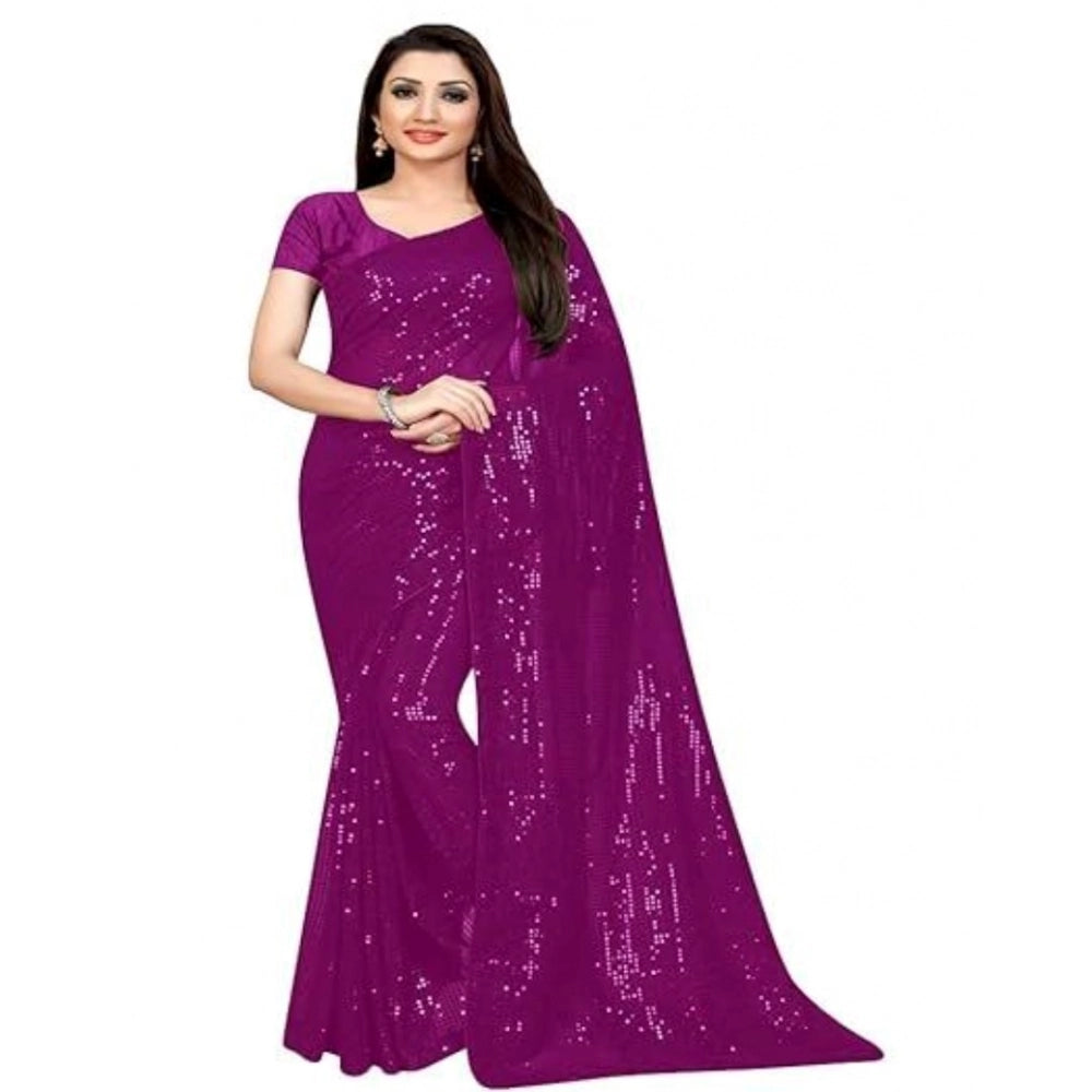Women's Georgette Embellished Sequnece Bollywood Saree With Unstitched Blouse 5.5mtr (purple) | Women Signature Collection