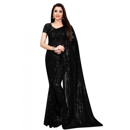 Women's Georgette Embellished Sequnece Bollywood Saree With Unstitched Blouse 5.5mtr (black) | Women Signature Collection