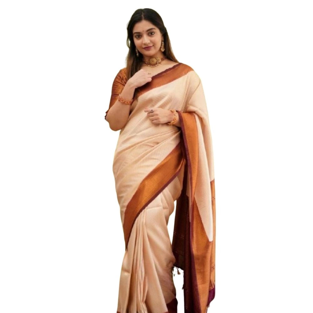 Women's Silk Printed Saree With Unstitched Blouse 5.5mtr (cream) | Women Signature Collection