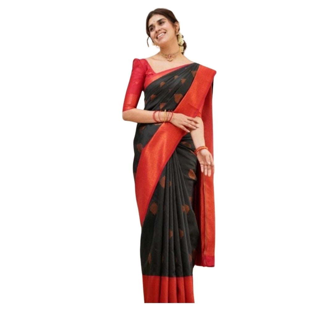 Women's Silk Printed Saree With Unstitched Blouse 5.5mtr (black) | Women Signature Collection