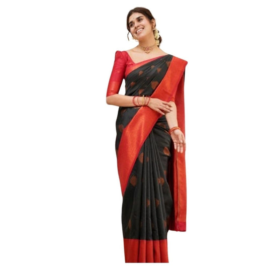 Women's Silk Printed Saree With Unstitched Blouse 5.5mtr (black) | Women Signature Collection