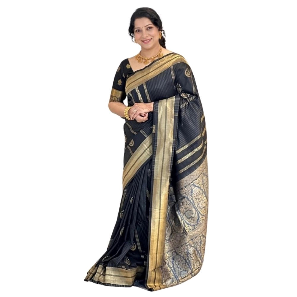 Women's Silk Printed Saree With Unstitched Blouse 5.5mtr (black) | Women Signature Collection