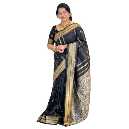 Women's Silk Printed Saree With Unstitched Blouse 5.5mtr (black) | Women Signature Collection