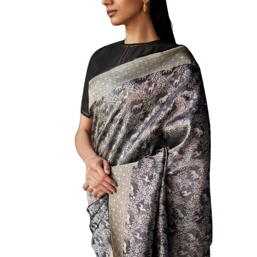 Women's Silk Printed Saree With Unstitched Blouse 5.5mtr (grey) | Women Signature Collection