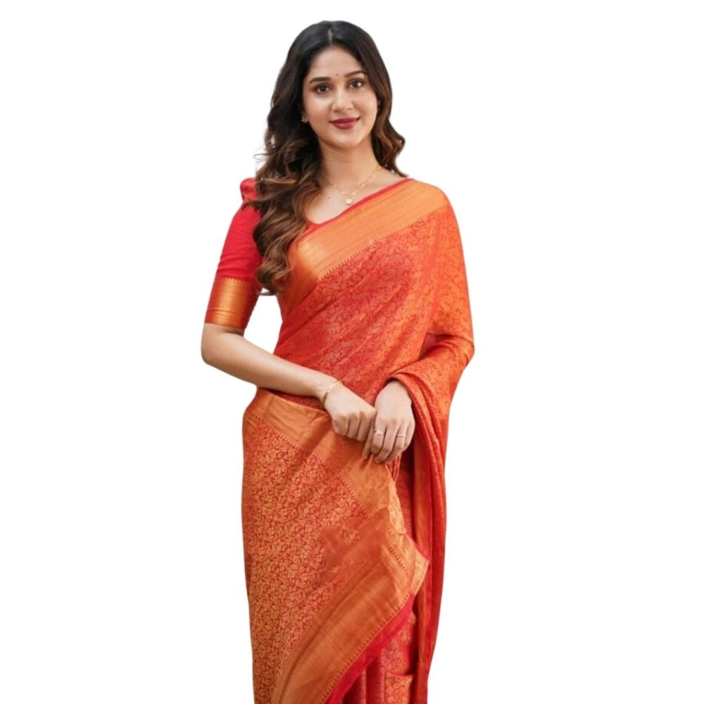 Women's Silk Printed Saree With Unstitched Blouse 5.5mtr (orange) | Women Signature Collection