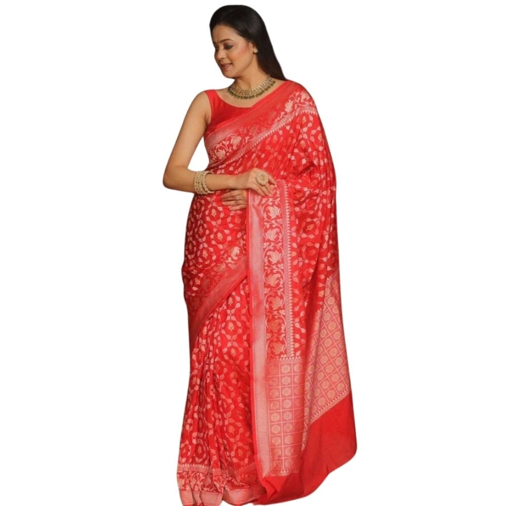 Women's Silk Printed Saree With Unstitched Blouse 5.5mtr (orange) | Women Signature Collection