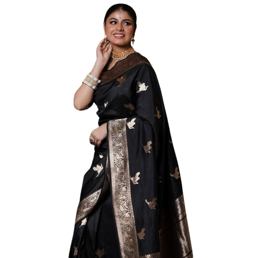 Women's Silk Printed Saree With Unstitched Blouse 5.5mtr (black) | Women Signature Collection