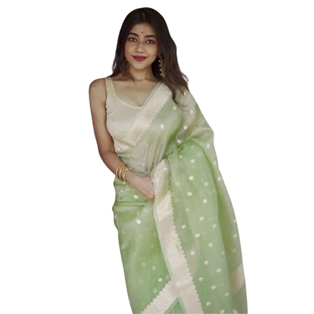 Women's Cotton Printed Saree With Unstitched Blouse 5.5mtr (pista) | Women Signature Collection