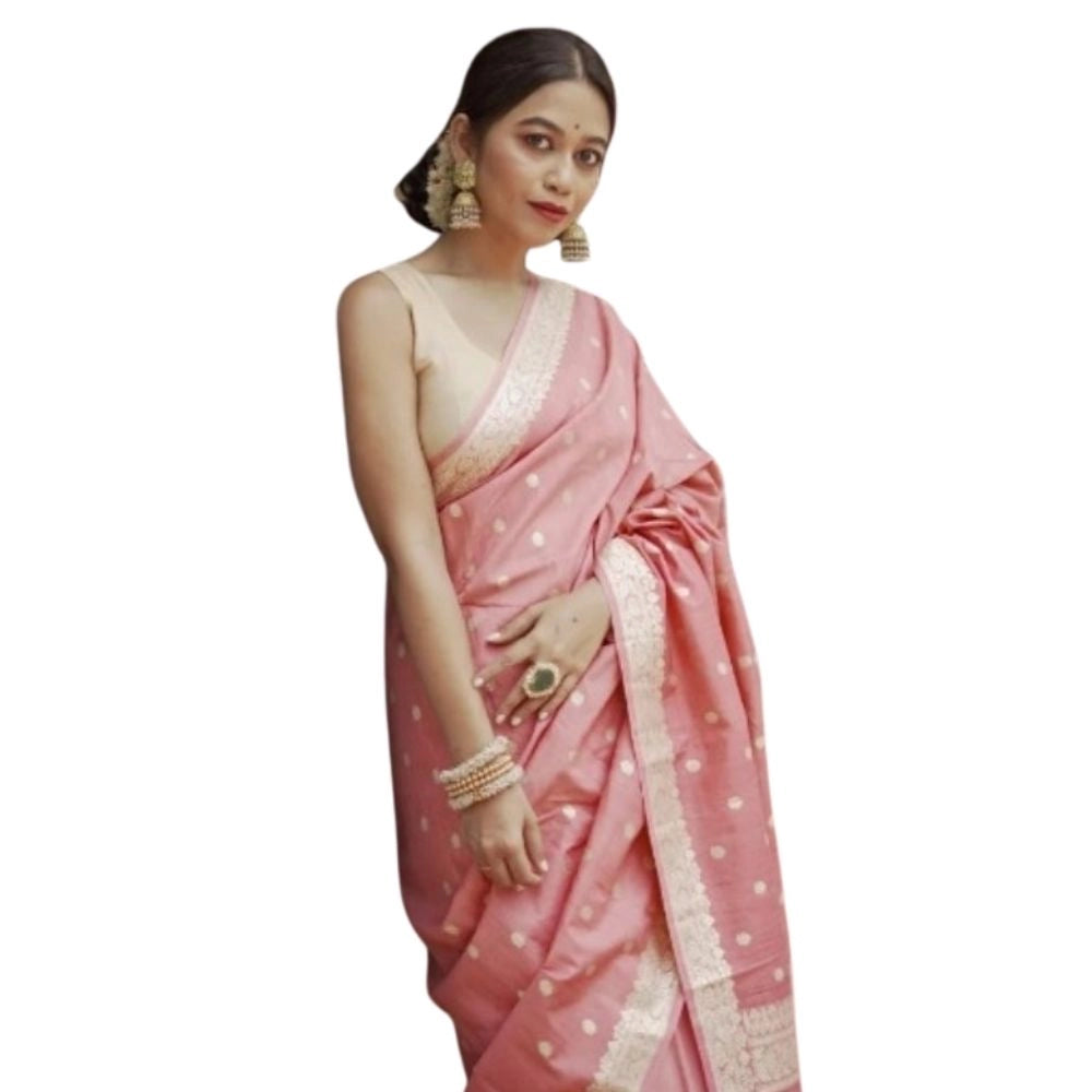Women's Cotton Printed Saree With Unstitched Blouse 5.5mtr (peach) | Women Signature Collection