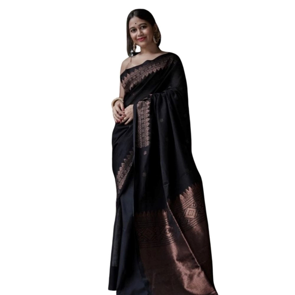 Women's Silk Printed Saree With Unstitched Blouse 5.5mtr (black) | Women Signature Collection