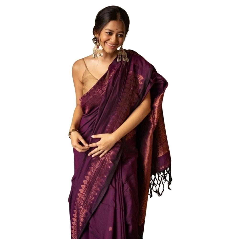 Women's Silk Printed Saree With Unstitched Blouse 5.5mtr (wine) | Women Signature Collection