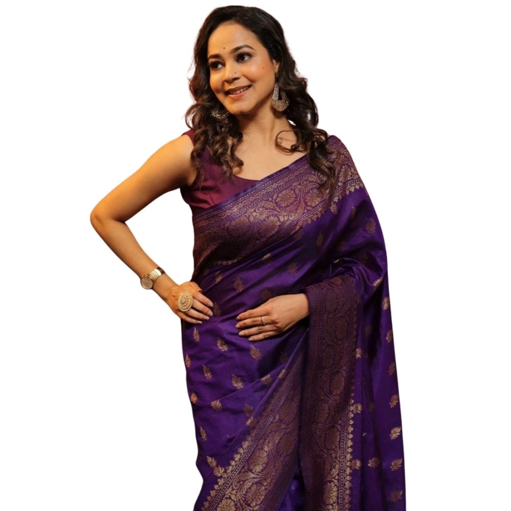 Women's Silk Printed Saree With Unstitched Blouse 5.5mtr (purple) | Women Signature Collection