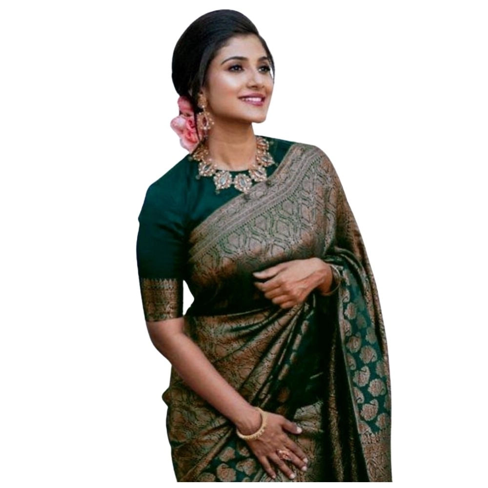 Women's Silk Printed Saree With Unstitched Blouse 5.5mtr (green) | Women Signature Collection