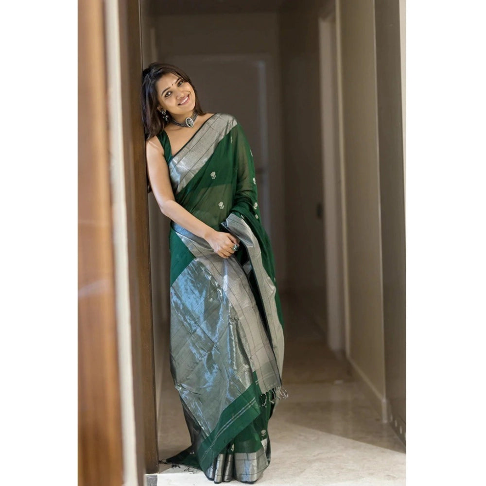 Women's Cotton Printed Saree With Unstitched Blouse 5.5mtr (green) | Women Signature Collection