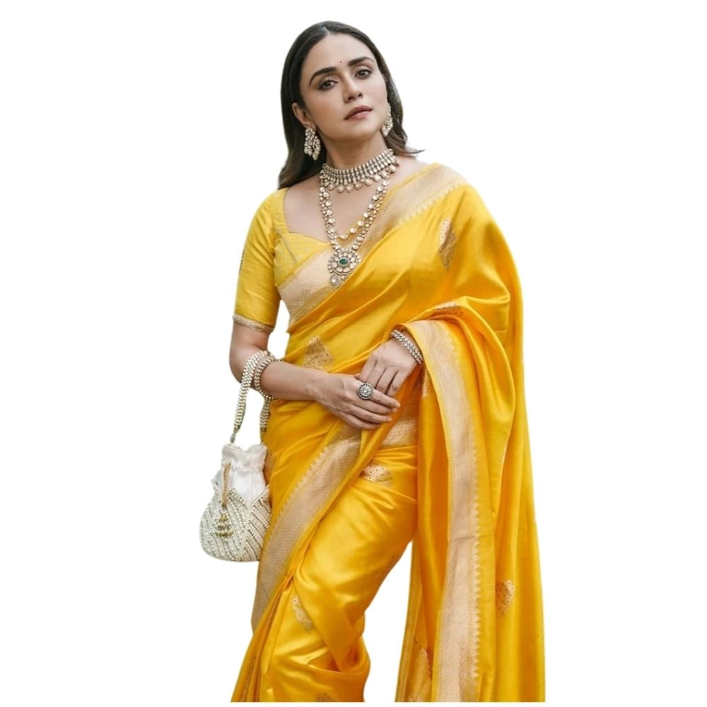 Women's Silk Printed Saree With Unstitched Blouse 5.5mtr (yellow) | Women Signature Collection