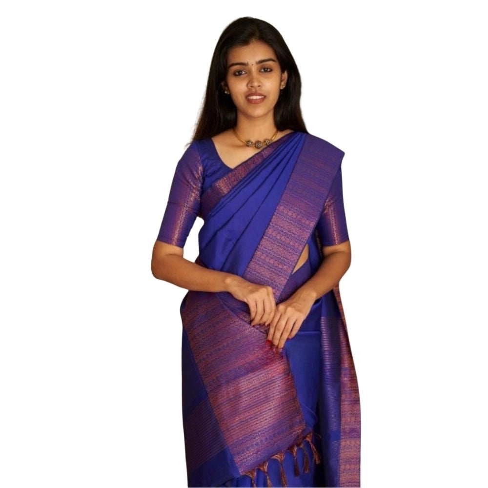 Women's Silk Printed Saree With Unstitched Blouse 5.5mtr (blue) | Women Signature Collection
