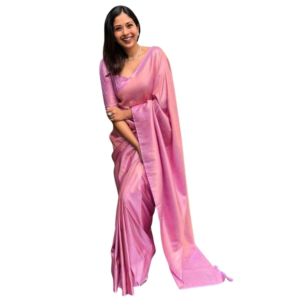 Women's Silk Printed Saree With Unstitched Blouse 5.5mtr (pink) | Women Signature Collection