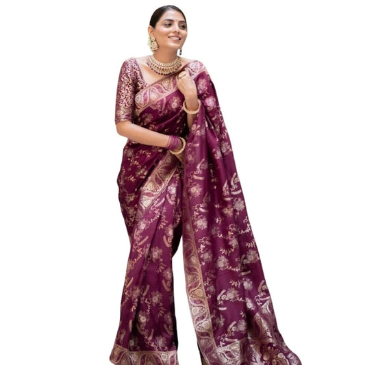 Women's Silk Printed Saree With Unstitched Blouse 5.5mtr (wine) | Women Signature Collection