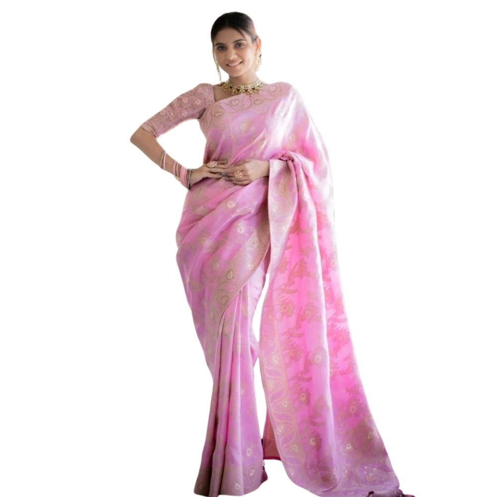 Women's Silk Printed Saree With Unstitched Blouse 5.5mtr (pink) | Women Signature Collection