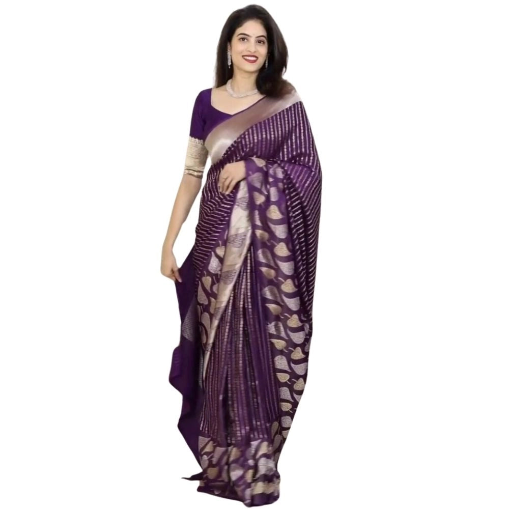 Women's Silk Printed Saree With Unstitched Blouse 5.5mtr (purple) | Women Signature Collection